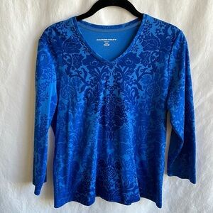 Allison Daley blue 3/4-sleeve floral top with bling, size PM